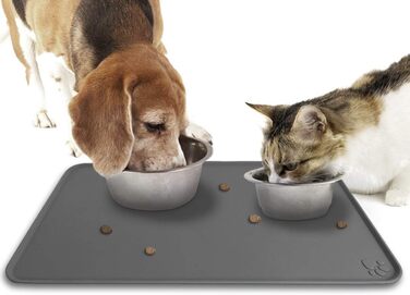 iGadgitz килимок для годівлі домашніх тварин, силіконовий, 47 x 30 см, неслизький, для собак та котів, сірий