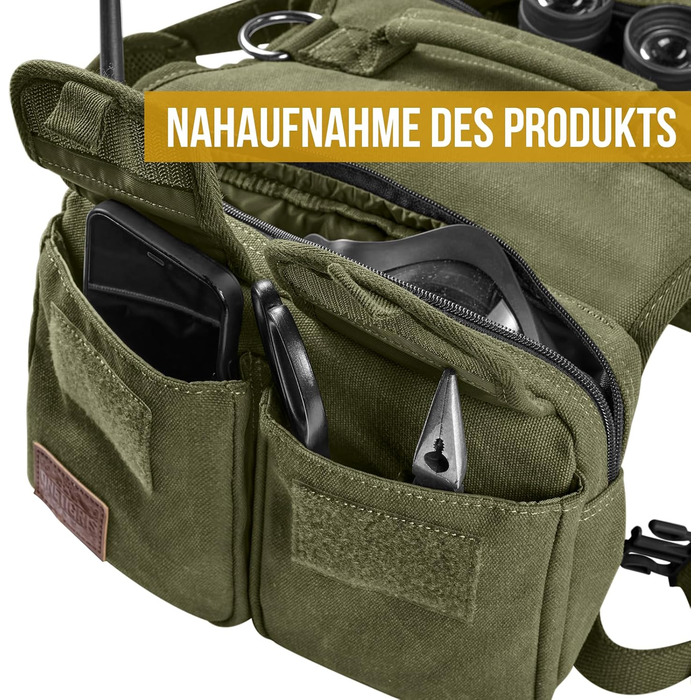 Шлейка для собак OneTigris з рюкзаком, Hoppy Camper 3.0, для кемпінгу та піших прогулянок, зелена, L