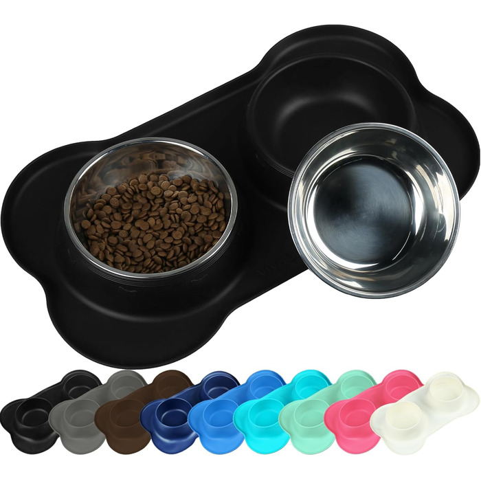 Миска для собак VIVAGLORY Splashfree - нерозливна миска, 810 мл, чорна, з силіконовим килимком, нержавіюча сталь