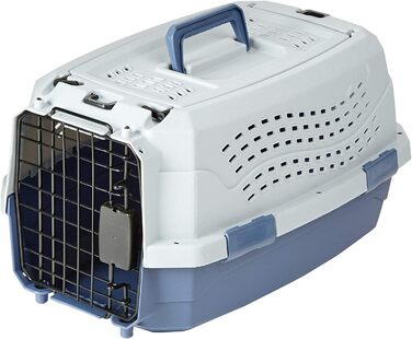 Транспортна переноска для котів Amazon Basics, 2 дверцята, верхнє відкривання, 48x32x25 см, синя