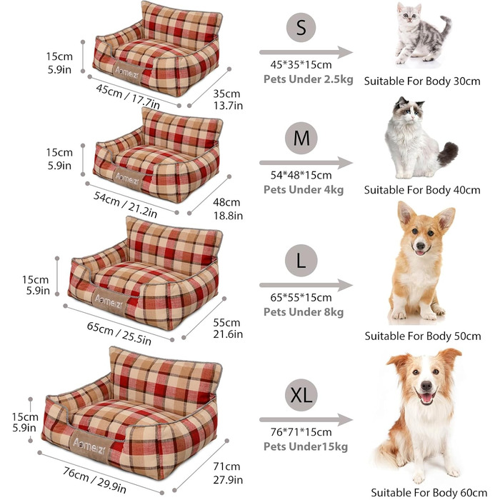 Ортопедичне ліжко для собак PETCUTE - зручне та миюче, для середніх та великих собак, з підголовником (червоне)