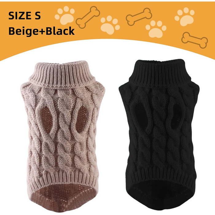 Теплий зимовий пуловер для собак, 2 шт. - пуловер з коміром-хомутом для дрібних собак, теплий одяг для цуценят