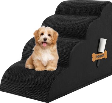 Сходинка для собак та котів Romrol – 4 сходинки, чорний колір, з неслизьким покриттям, з Memory Foam, для захисту суглобів