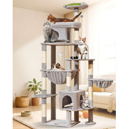 Котячий будиночок Taoqimiao MS032G: великий когтетоп для дорослих котів, XXL, міцний, з 8 стовпчиків для дряпання та великою гамаком (світло-сірий)