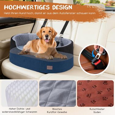 Автокрісло для собак середніх порід до 22,7 кг, 80x50x28 см, чорне. З безпечним ременем, товстим килимком, антиковзким дном, миється, переносна авто-підстилка для собак