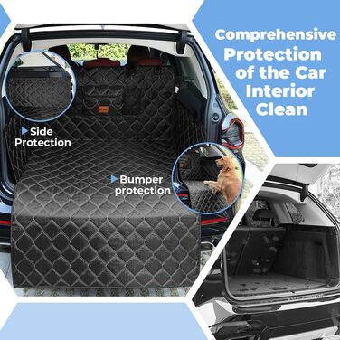 Захист для багажника автомобіля KYG: стеганий килимок для собак з захистом бокових панелей та краю, вологостійкий, стійкий до подряпин, універсальний, чорний, 185x105 см