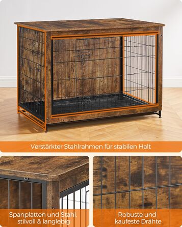 Клітка для собак Feandrea з журнальним столиком, вінтажний коричневий, 112 x 75 x 82 см, до 36 кг