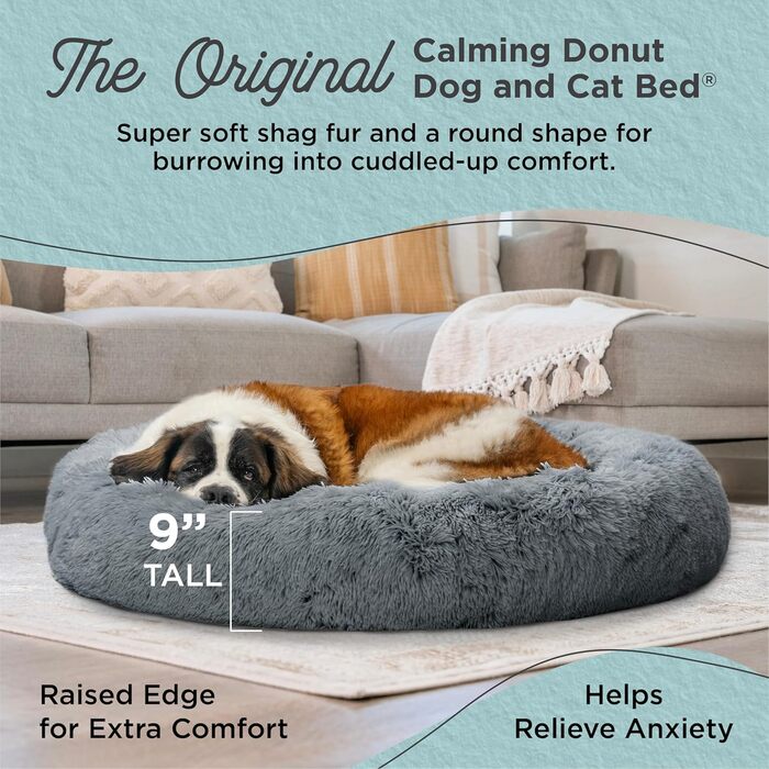 Лежак для котів і собак Best Friends by Sheri Calming Donut XL, сірий, 114 см, з плюшевого хутра