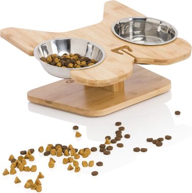 Підставка для мисок NibbleyPets з нержавіючої сталі, набір 3-в-1 для корму та води, для французьких бульдогів і мопсів