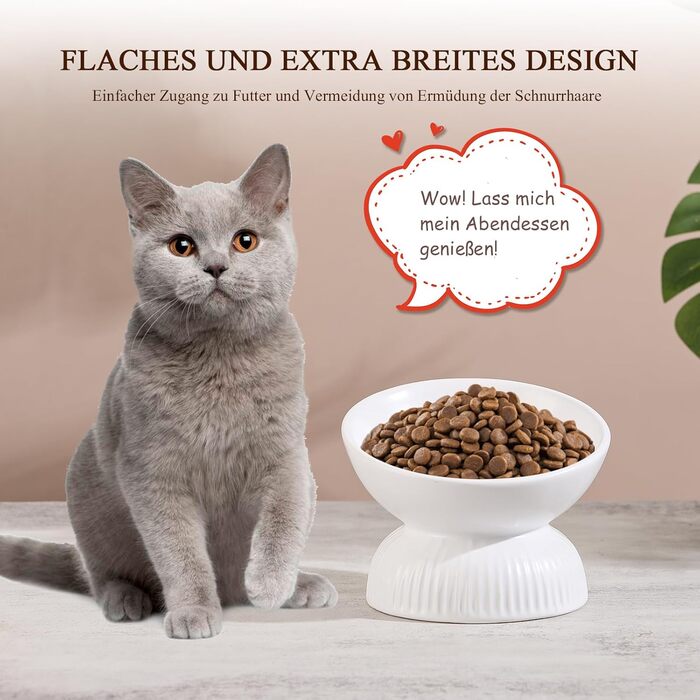 Підвищена годівниця для котів з кераміки - нахилена миска проти блювоти для котів - 280 мл, діаметр 15,5 см, біла