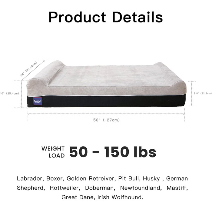 Ортопедичне ліжко для собак Laifug з ефектом пам'яті, велике, водонепроникне, сірий сланцевий колір, 127 x 92 x 23 см