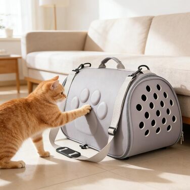 Сумка для тварин Katzen Reisetasche: переноска для собак та котів на плечі, сіра, L