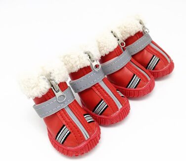 Зимові чоботи для собак - теплий флісовий набір з 4 шт. Водонепроникні шкіряні чоботи для собак з антиковзким покриттям