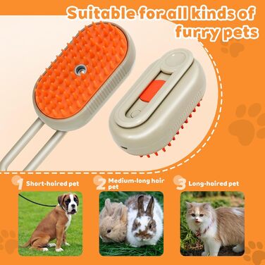 Парова щітка для котів 2025 - 4-в-1, для масажу та видалення шерсті, підходить для котів, собак, кроликів та інших тварин (Хакі + Білий) - 2 шт.