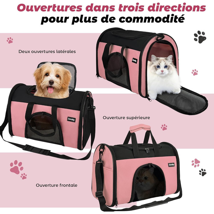 Транспортна сумка для котів та собак, дихаюча та складна, переноска для котів з регульованим плечовим ременем, знімна плюшева підстилка (рожева, S)