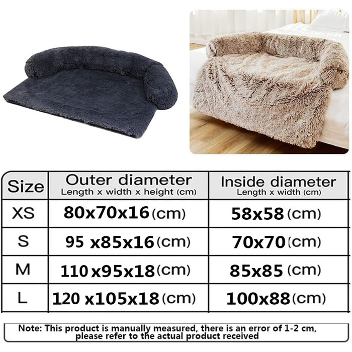 М'яка плюшеві килимки для собак на диван, заспокійливе ліжко для собак, ультрам'яке хутро для домашніх тварин, м'яке, можна прати, подушка, захист меблів, ліжко для собак та котів (M, світло-сірий)