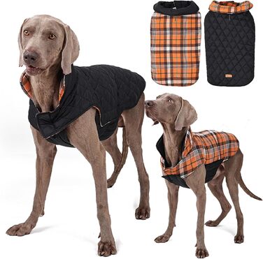 Зимова куртка для собак великих порід, водонепроникна, тепла, з оборотним візерунком, (L, Помаранчевий)