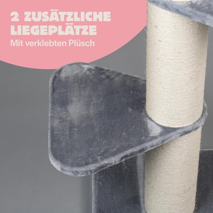 Когтеточка для великих котів RHRQuality Maine Coon Tower Plus, до 295 см, товсті стовпи 20 см, світло-сіра