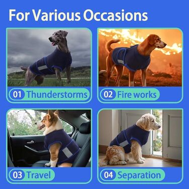 Жилет-заспокоювач для собак IECOii, регульований, з світловідбиваючими смугами, для собак маленьких порід, розмір S (XS, обхват грудей 30-41 см), темно-синій