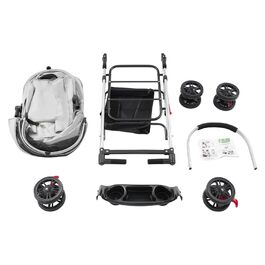 Складаний візок для собак 3-в-1 до 12 кг – Легкий візок для маленьких собак та котів з віднімним кошиком, регульованою ручкою та дихаючим дизайном (Сірий)