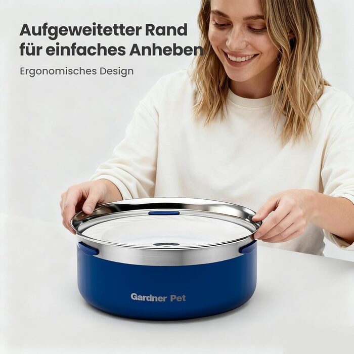 Миска для води для собак Gardner Pet без облизування, нержавіюча сталь, миска для собак, не протікає, анти-заковтування, для великих собак, для використання в приміщенні та на вулиці, запобігає краплинню, білий (2L, блакитний)