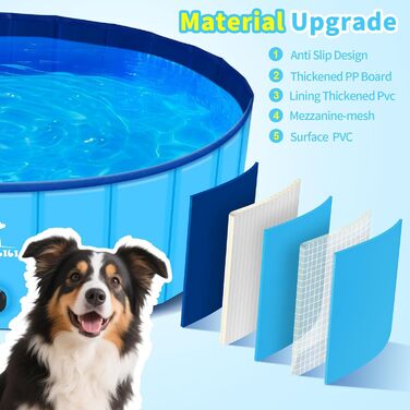 Басейн для собак Pourbibi, 80x20 см, складаний, з ПВХ, антиковзаюча поверхня
