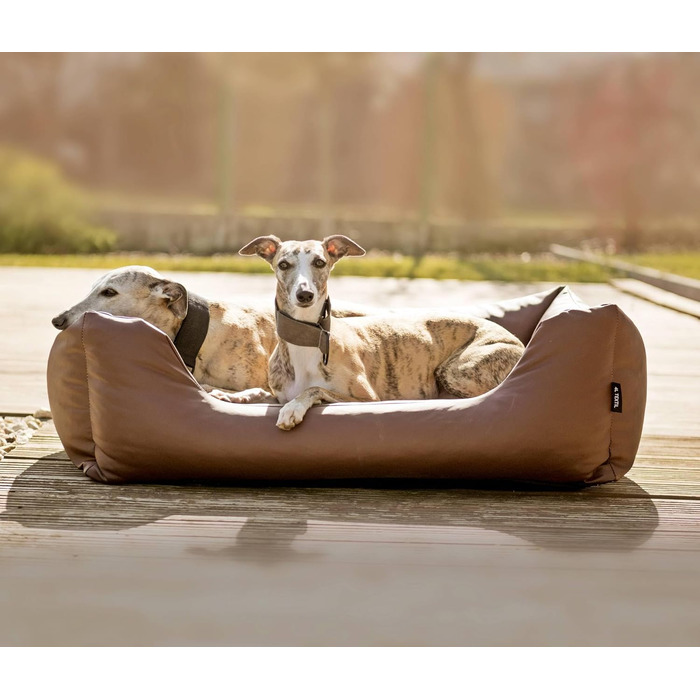 Водонепроникне ліжко для собак 4L Textil Mario з штучної шкіри, корзина для собак, ліжко для великих і середніх собак, собаче ліжко XXL (120x90 см, Коричневе)