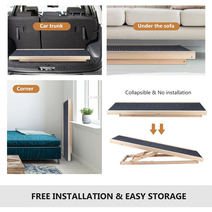 Дерев'яна рамка для тварин, регульована висота, для автомобіля, собак, з антиковзким покриттям, безпечна, для подорожей, 100x40 см, висота 30-60 см