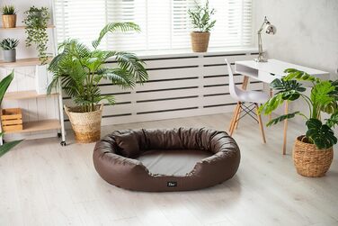 Ортопедичне ліжко для собак Nancy Premium, велике, середнє, маленьке - подушка для собак, килимок для собак з еко-шкіри, неслизьке, довговічне, зносостійке, міцне (L, Коричневий)