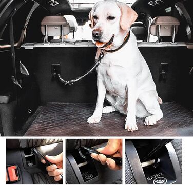 Ремінь безпеки для собак в авто: 2 шт., чорний, 60 см, з регулюванням та амортизацією