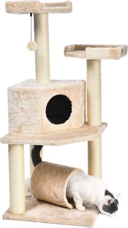 Дряпак для котів Amazon Basics з тунелем і стовпчиком, X-Large, 48×48×109 см, бежевий