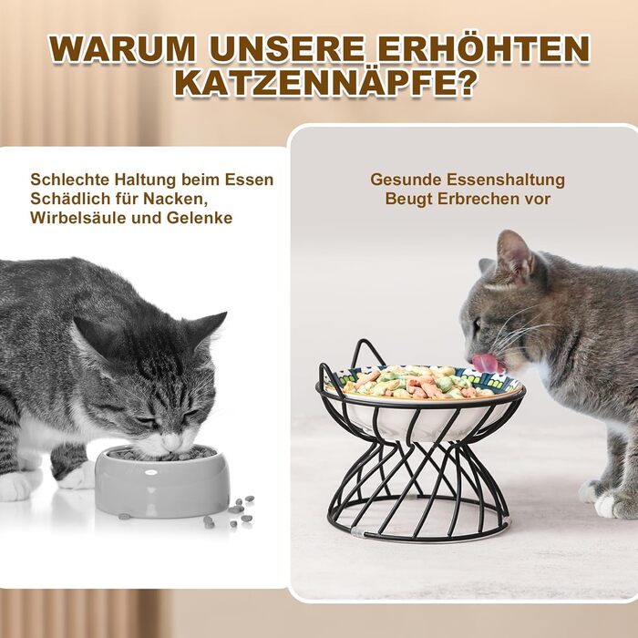 Підвищений годівниця для котів, кераміка - годівниці для котів з металевим антиковзким підставкою - годівниця для котів з порцеляни - висока миска для котів, запобігання блювоті - годівниця для котів - набір мисок для котів - 250 мл (зелений)