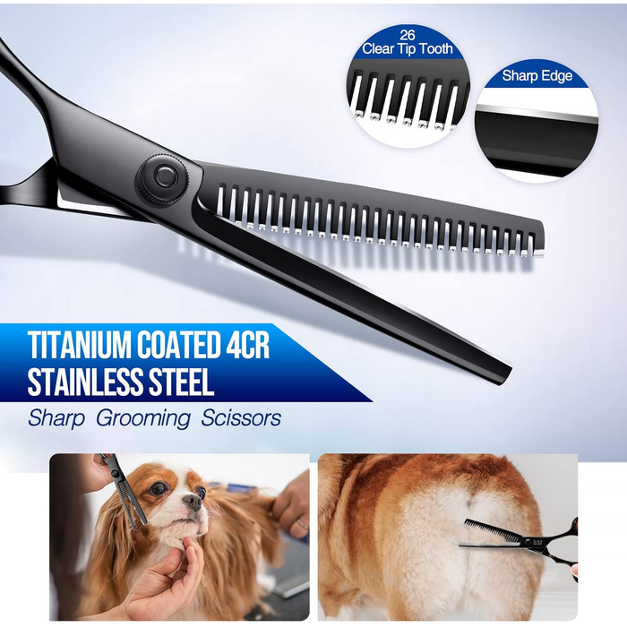 Набір професійних ножиць для грумінгу собак Gimars, 5-в-1, з титановим покриттям, безпечні, чорні