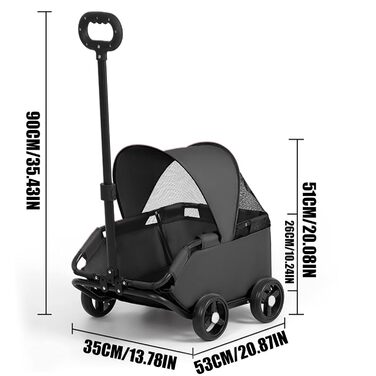 Транспортна візок для собак, маленька візок-будка для собак, складаний з ременем безпеки, легкий причіп для собак до 7 кг, для перевезення, прогулянок на відкритому повітрі (чорний)