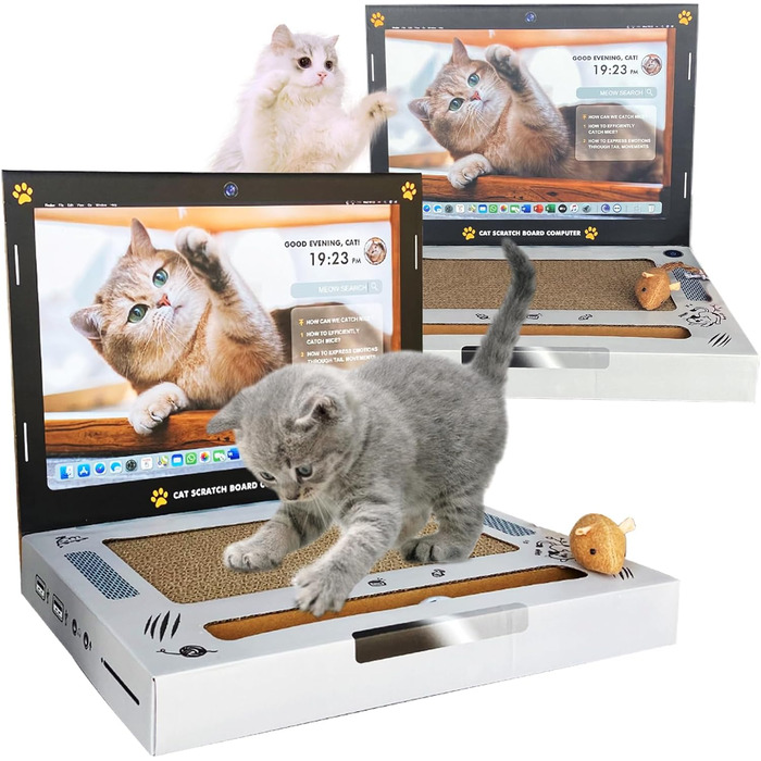 Кігтеточки для котів 2 шт. з картону L&W BROS. 3-в-1: кігтеточка, іграшка-ноутбук, м'яка мишка та дзвіночок