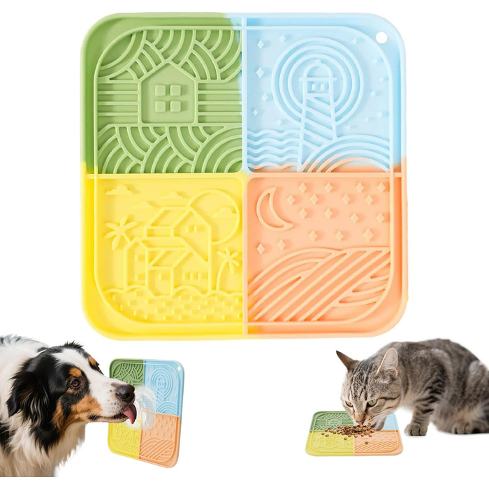 Силіконовий килимок для лизання собак та котів з присосками, багатокольоровий, для повільного годування, зменшує тривогу під час купання та тренувань