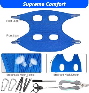 Гамак для собак середніх та великих порід ATESON з обрізачем нігтів, нашийник для грумінгу, синій