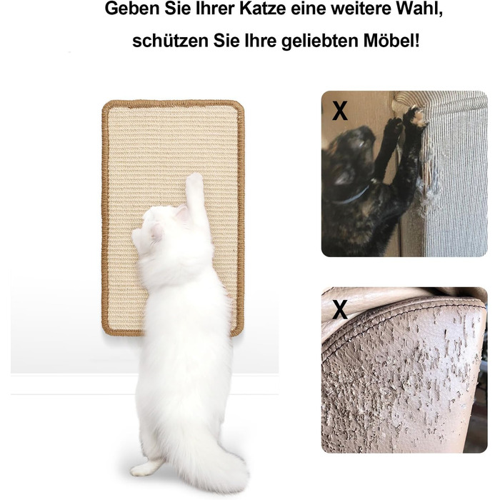 Килимок для котів FUKUMARU з сизалю, 60x40 см, коричневий/бежевий. Міцний килимок-дряпалка для котів.