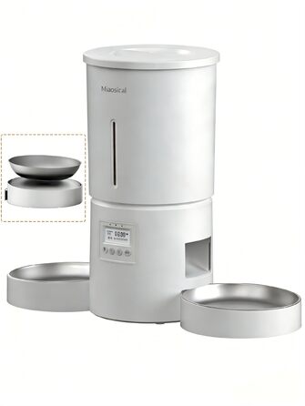 Автоматичний дозатор корму для котів з двома мисками, для кошенят та маленьких собак. Білий, 4.2L, з нержавіючою сталлю (2 миски)