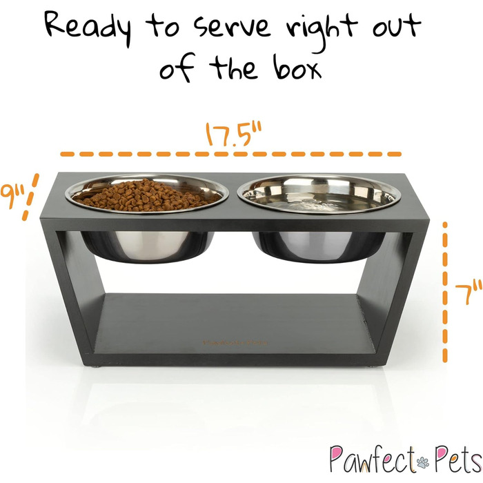 Підставка для корму для собак Pawfect Pets, 17.8 см, для середніх собак, 4 миски з нержавіючої сталі (чорна)