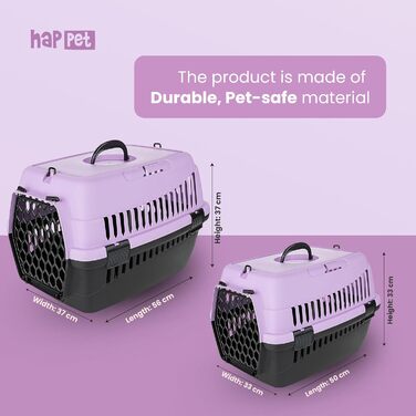 Транспортний бокс для тварин Happet ABBA M сірий 56x37x37 см – міцний, добре провітрюваний бокс з пластику для котів та маленьких собак, переноска для подорожей, переноска для котів (M (56x37x37cm), ABBA Violett)