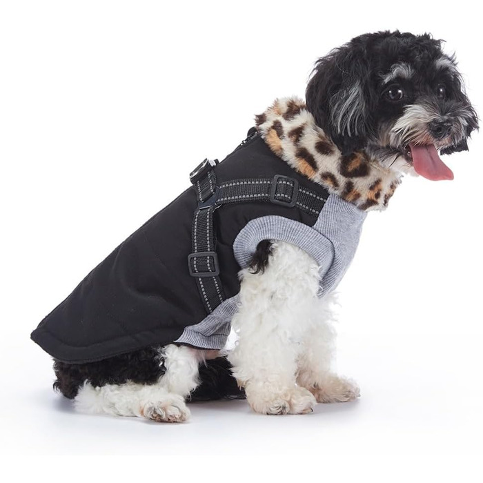 Зимова куртка для собак з інтегрованим шлейкою, водо- та вітронепроникна, теплий одяг для цуценят та собак середніх розмірів для активного відпочинку (ЧОРНИЙ, XXL)
