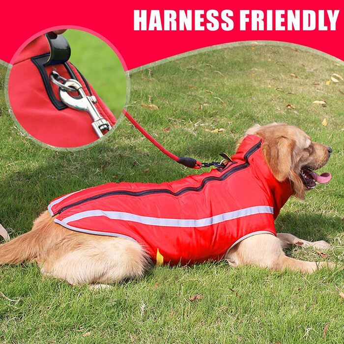 Водонепроникний зимовий теплий одяг для собак, вітрозахисний одяг для домашніх тварин, теплий одяг для собак, флісова куртка, комплект одягу для маленьких, середніх та великих собак, жилет з отвором для шлейки XL-6XL (Червоний, XL)