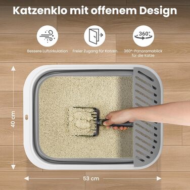 Складаний лоток для котів з низьким входом XL, великий туалет для котів, сірий, 53×40×14 см