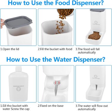 Автоматичний годівниця для котів Dreamhigh® з диспенсером води для собак, 2.1 кг корму та 3.8 л води, без батарейок, BPA Free, для подорожей, білий
