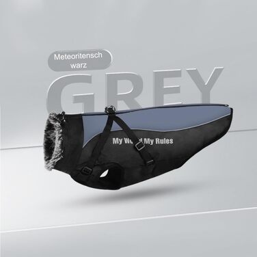 Зимний теплий куртка для собак, флісова підкладка, світловідбиваючі елементи, комір з хутром, для великих і середніх собак (6XL, колір: метеоритний сірий)