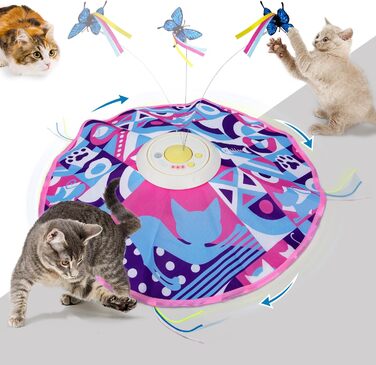 Автоматична іграшка для кота TOHDNC 3-в-1: ховається та шукає, з блискучим метеликом та рухомою пір'ям. Інтерактивна іграшка для кошенят та дорослих котів всіх порід