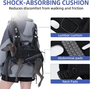 Сумка-переноска та повід для собак, повід для собак з підтримкою, регульовані, дихаючі, м'які ремені для собак, ідеально підходить для собак з обмеженими можливостями, розмір M (4–8) кг, чорний