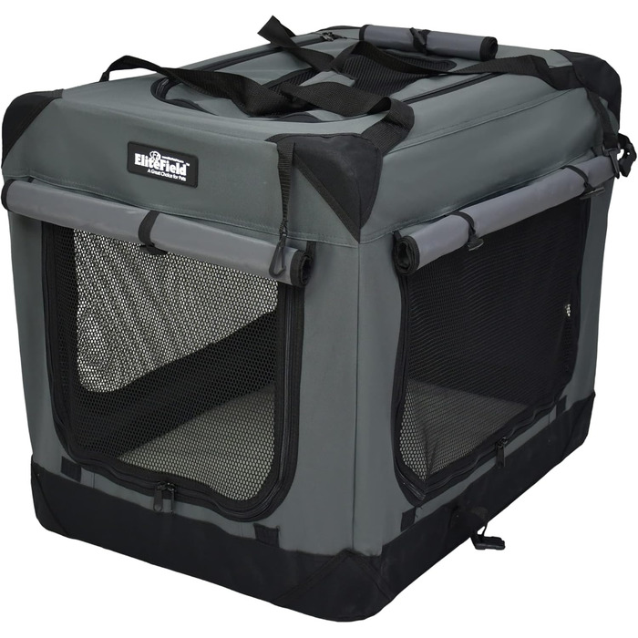 Клітка для собак EliteField з 3 дверцятами, складана, м'яка, з сумкою для перенесення та флісовою підстилкою, для дому та вулиці, 91.4 x 61 x 71.1 см