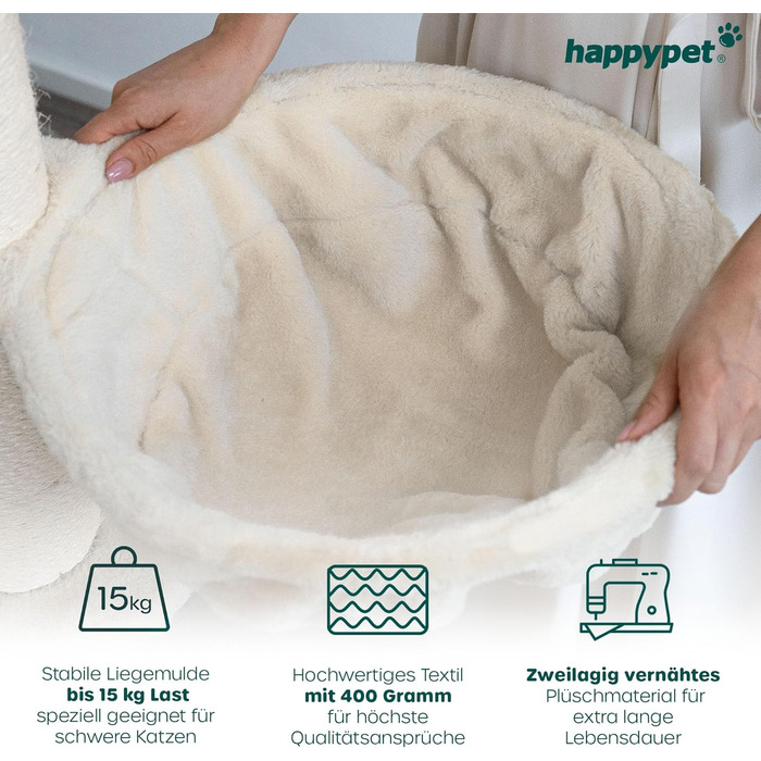 Великий когтеточка для котів HAPPYPET Parker 171 см, стійкий, з ігровим тунелем, будиночком, великими лежанками та стовпами 11 см, кремовий, кішковий комплекс XXL